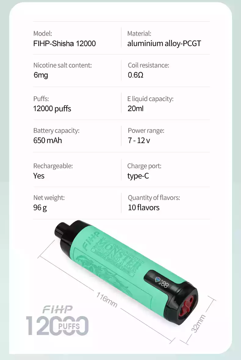 FIHP Shisha Hookah 12000 Puffs 22ml E-Liquid