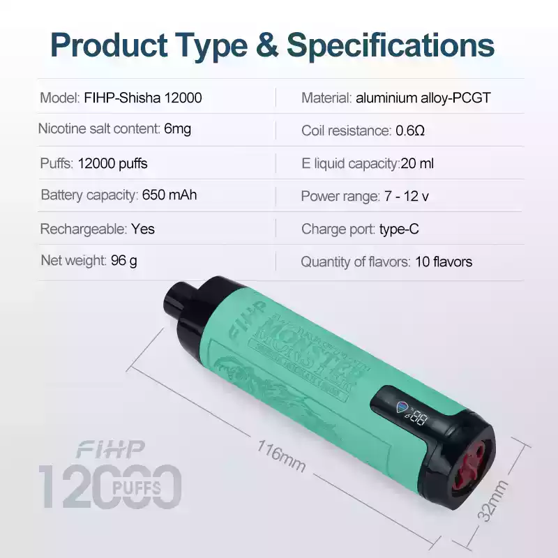 FIHP Shisha Hookah 12000 Puffs 22ml E-Liquid