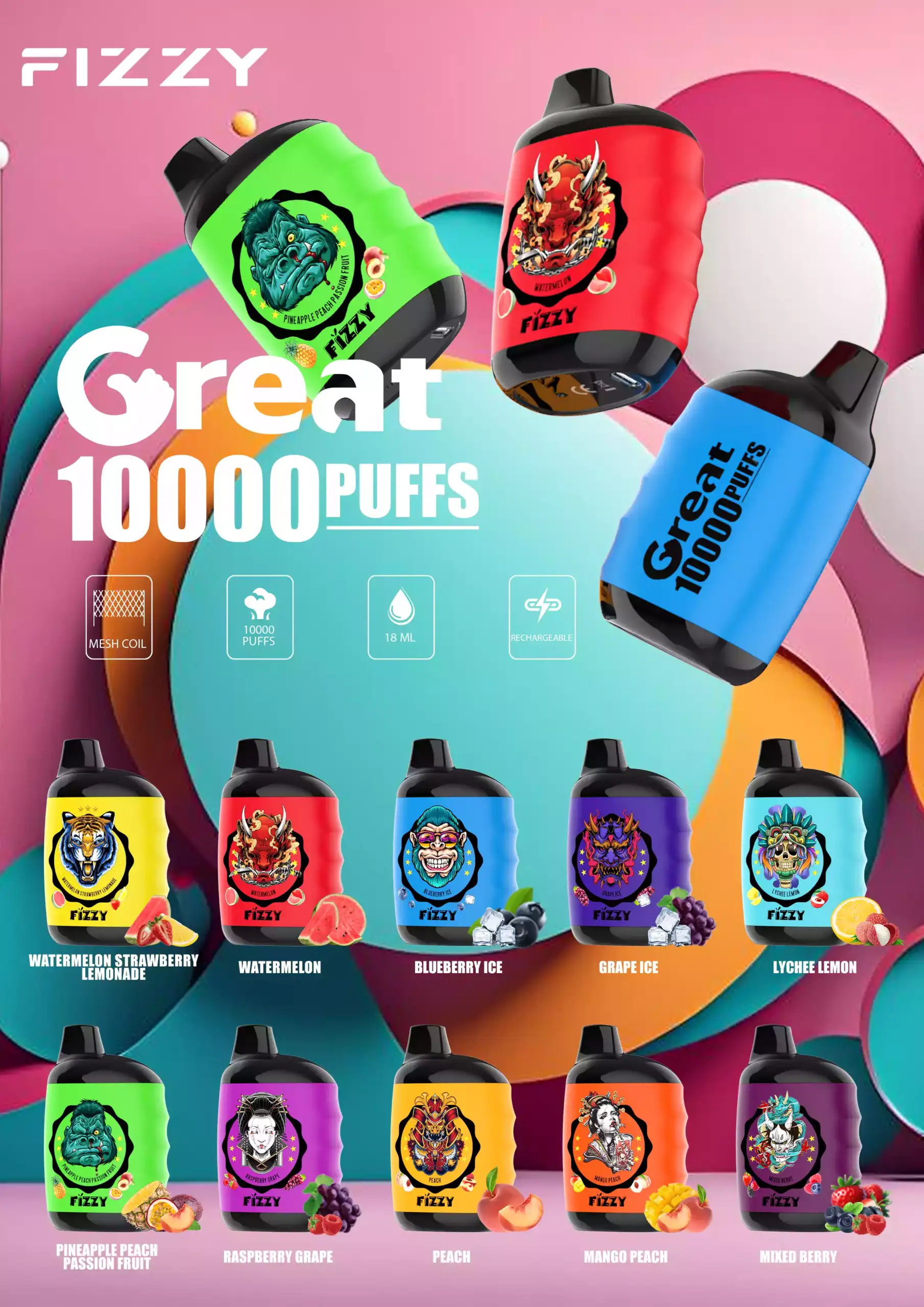 Fizzy Great 10000 Puffs Mesh Coil Einweg-E-Zigarette