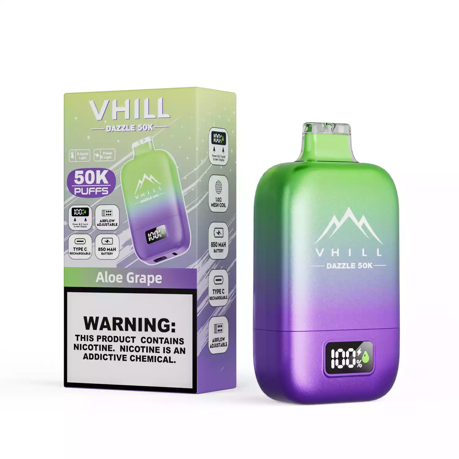 vhill Dazzle 50000 – LCD & Airflow Vape
